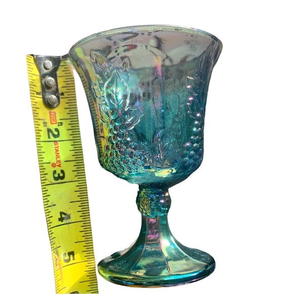 🩸SOLD🩸 1970s Iridescent Harvest Grape Vine Carnival Glass Vintage Globet - Picture 13 of 15